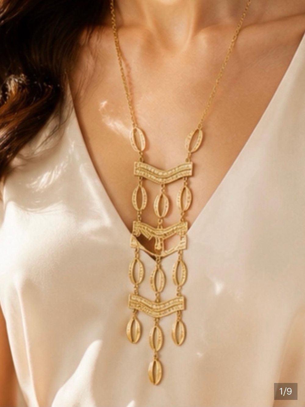 Vintage Stella & Dot Kimberly Gold Multi-Tier Pendant Necklace